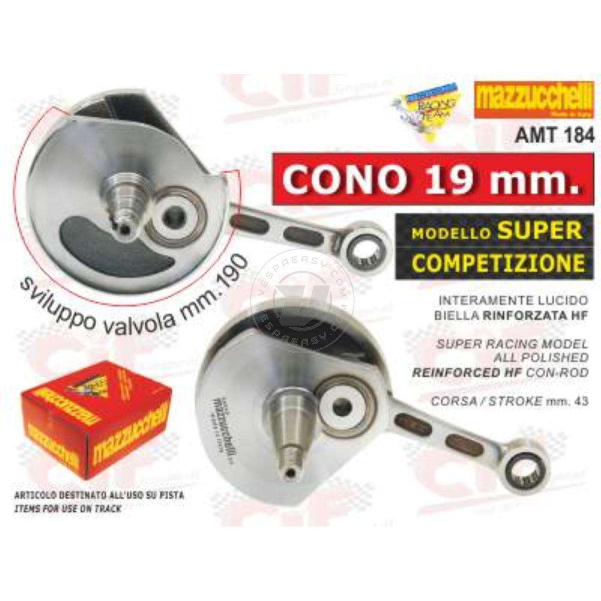 ALBERO MOTORE SUPER COMPETIZIONE CONO 19 mm CORSA mm.43 BIELLA RINFORZATA HF Vespa 50 Special R L N PK 