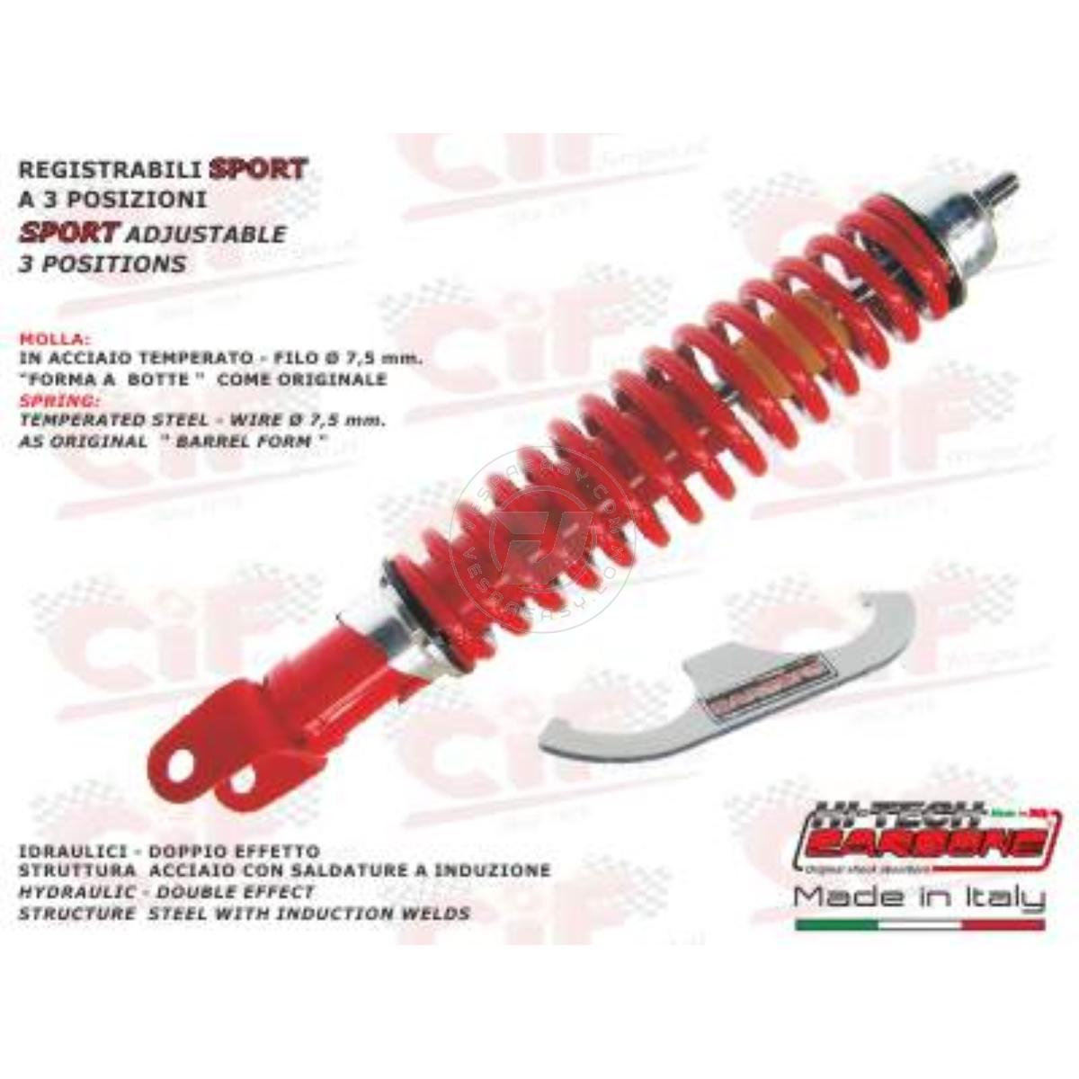 AMMORTIZZATORE POSTERIORE REGISTRABILE VERSIONE SPORT"TUTTO ROSSO" VESPA 50 90 125 150 200