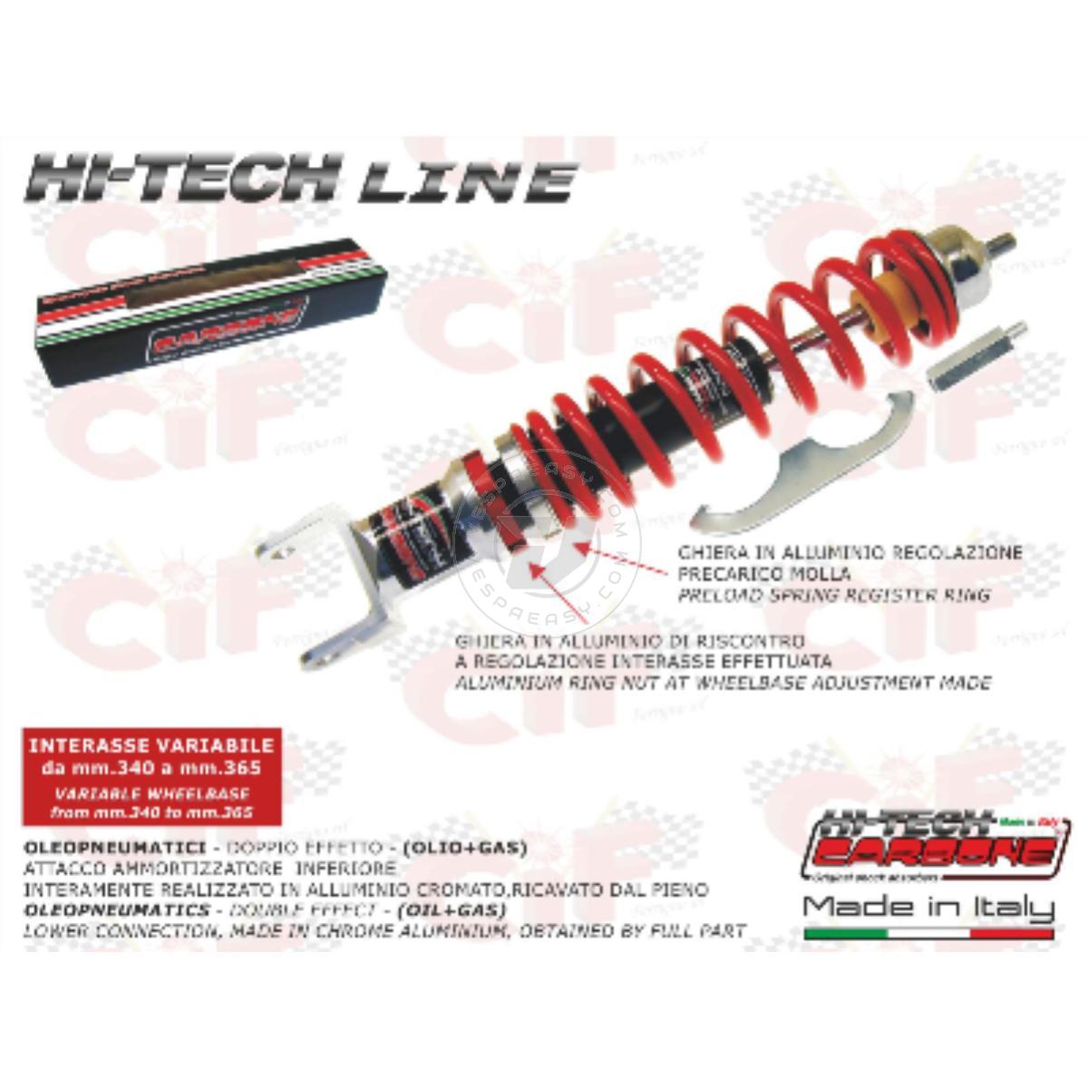 AMMORTIZZATORE POSTERIORE CARBONE "HI TECH" REGISTRABILE - CROMATO/ROSSO