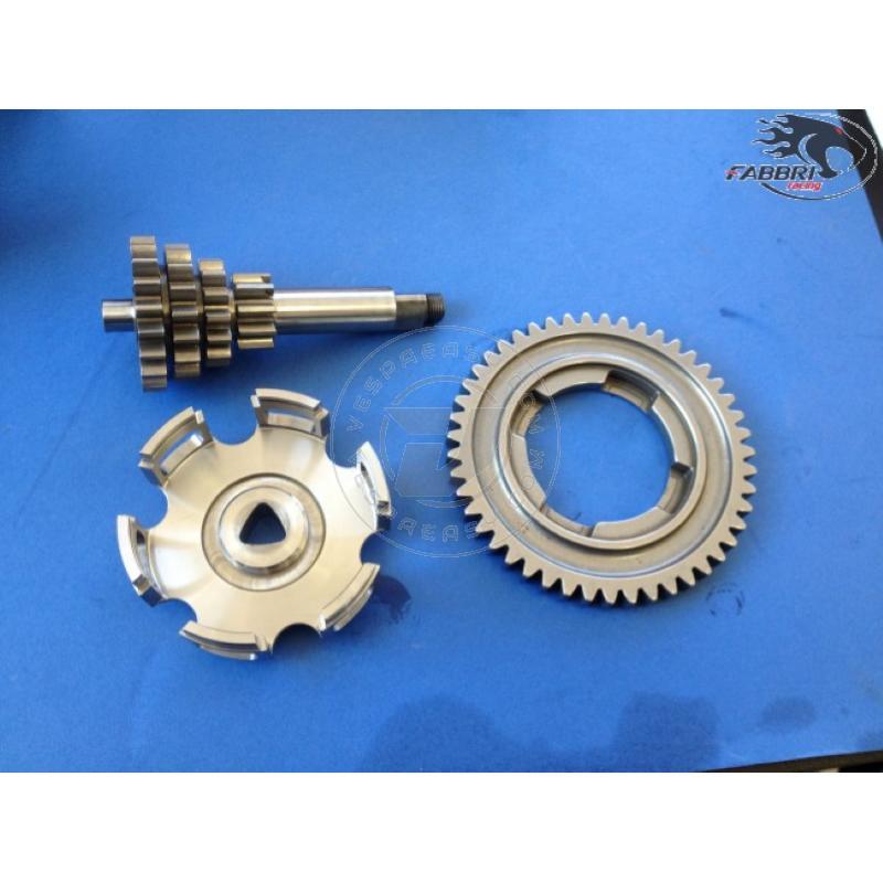 Ingranaggio multiplo Fabbri Racing 10-14-17-19 denti TERZA E QUARTA CORTA sezione a triangolo+ z=47 Vespa 50, 90, 125 ET3 Primavera, PK+ ragnetto