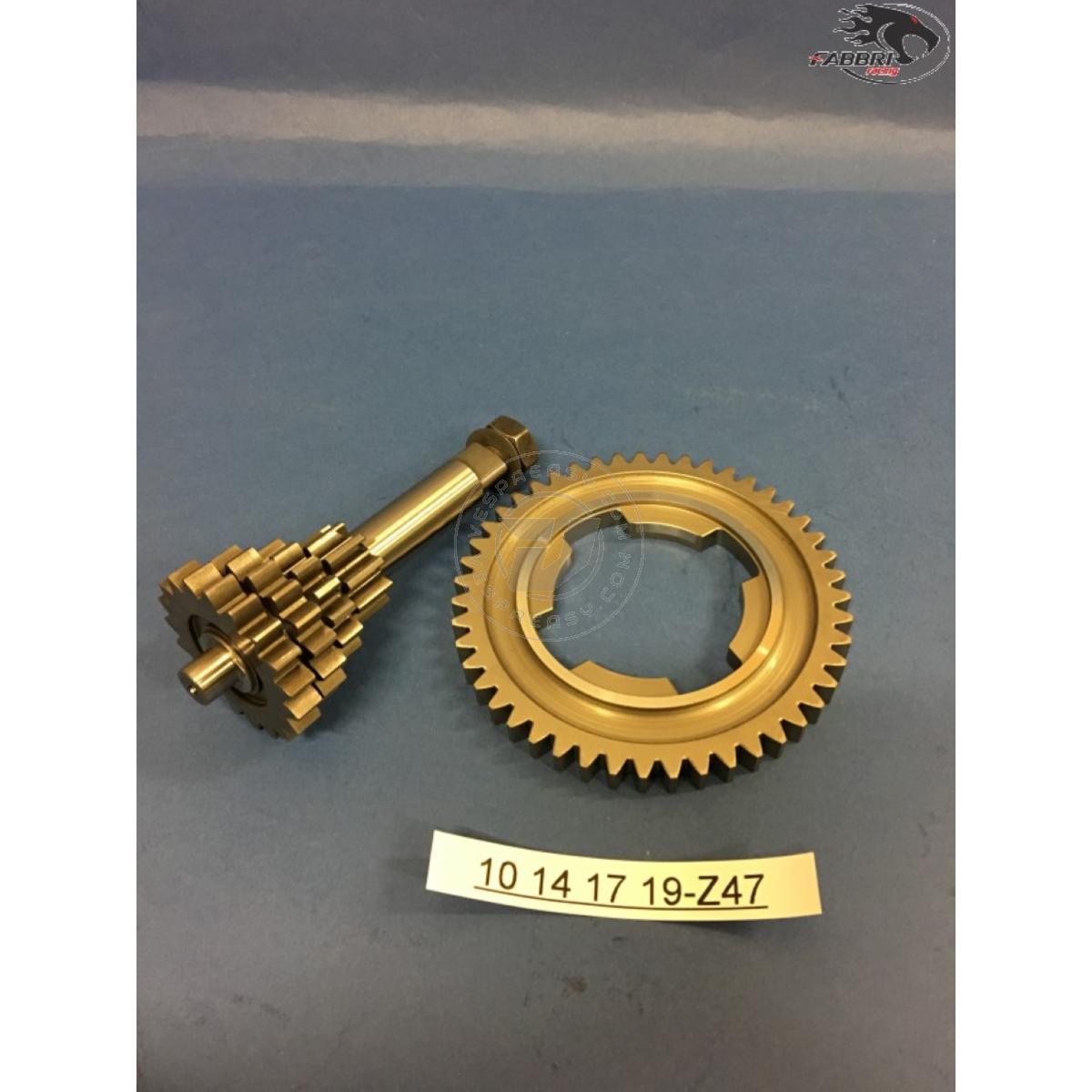 Ingranaggio multiplo Fabbri Racing 10-14-17-19 denti TERZA E QUARTA CORTA sezione a triangolo+ z=47 Vespa 50, 90, 125 ET3 Primavera, PK