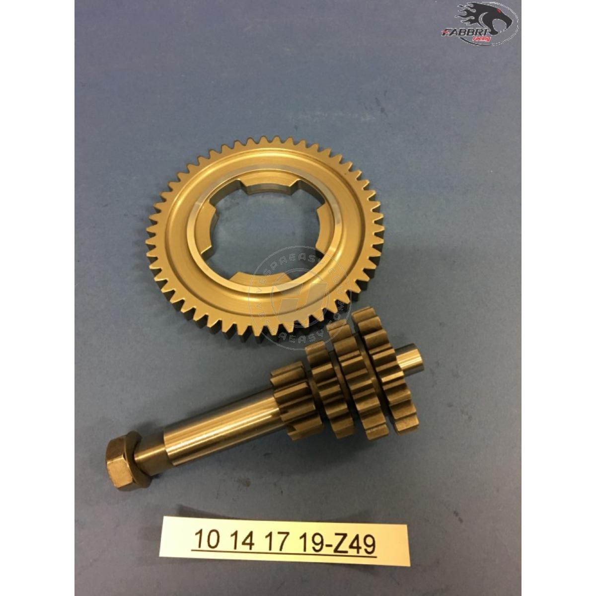 Ingranaggio multiplo Fabbri Racing 10-14-17-19 denti TERZA E QUARTA CORTA sezione a triangolo + z=49 Vespa 50, 90, 125 ET3 Primavera, PK