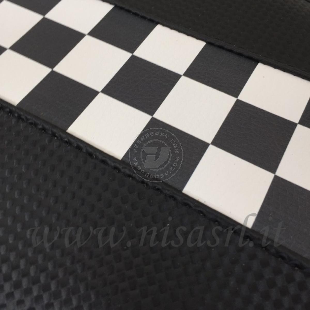 Sella CORSA per Vespa 50, Special, Et3 Primavera in ABS - cuscino nero con banda a scacchi