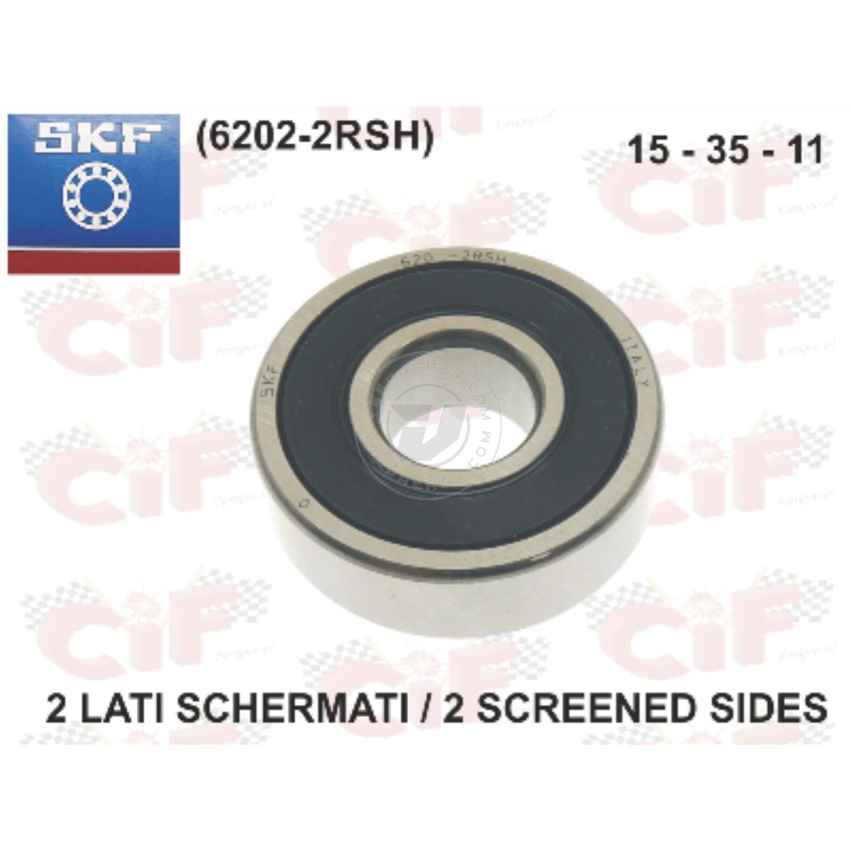 CUSCINETTO SKF 15x35x11 (6202-2RSH) 2 LATI SCHERMATI PER ASSE RUOTA ANTERIORE E TAMBURO ANTERIORE