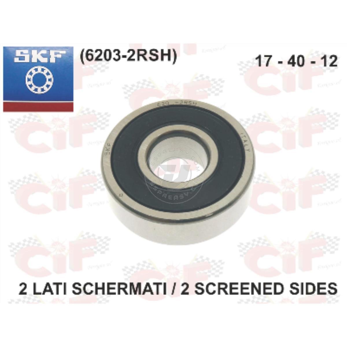 CUSCINETTO SKF 17x40x12 (6203-2RSH) DUE LATI SCHERMATI PER ASSE RUOTA POSTERIORE