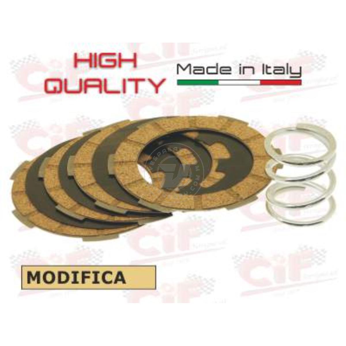 SERIE DISCHI FRIZIONE MODIFICATA (N.4 DISCHI SUGHERO + 3 DISCHI ACCIAIO + MOLLA RINFORZATA) VESPA - APE