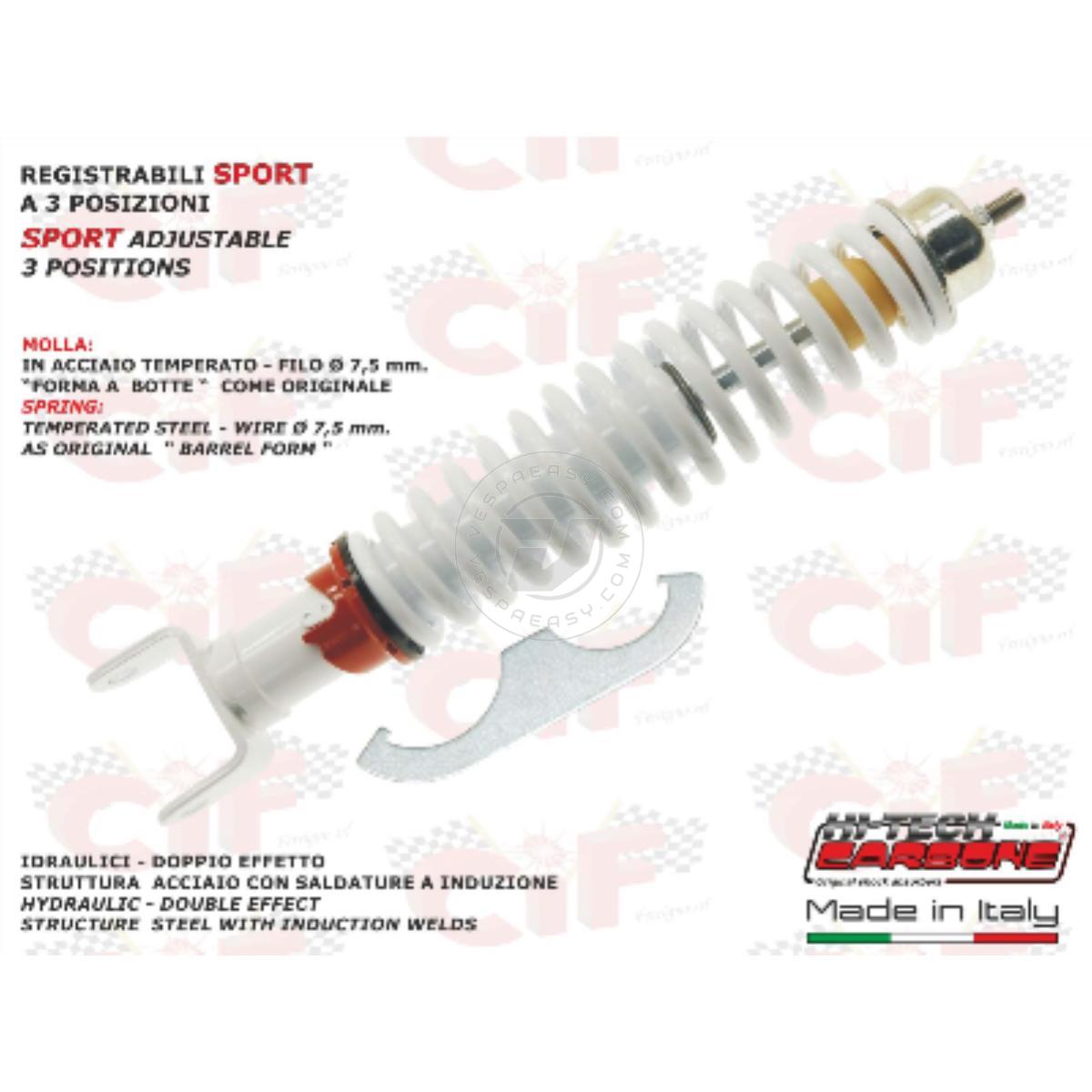 AMMORTIZZATORE POSTERIORE REGISTRABILE VERSIONE SPORT "BIANCO" VESPA 50 90 125 150 200