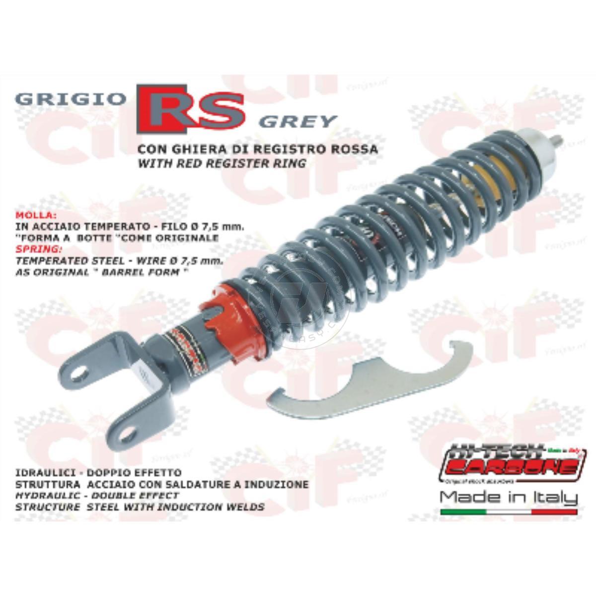 AMMORTIZZATORE POSTERIORE CARBONE REGISTRABILE "GRIGIO RS" CON GHIERA DI REGISTROROSSA VESPA 50 90 125 150 200
