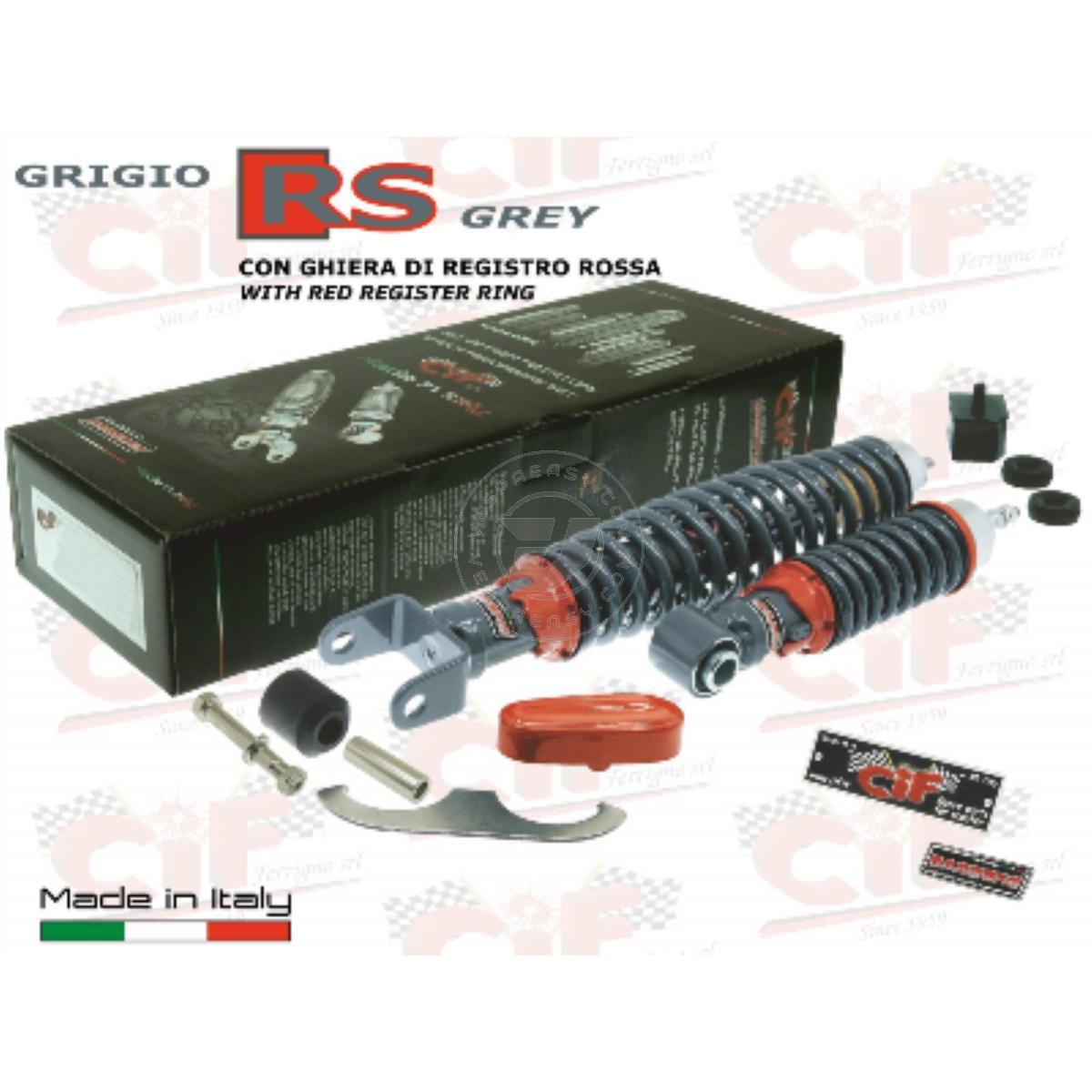 KIT "SPORT RS" AMMORTIZZATORE ANTERIORE+POSTERIORE CON GHIERA DI REGISTRO ROSSA VESPA 50/90/125 PRIMAVERA
