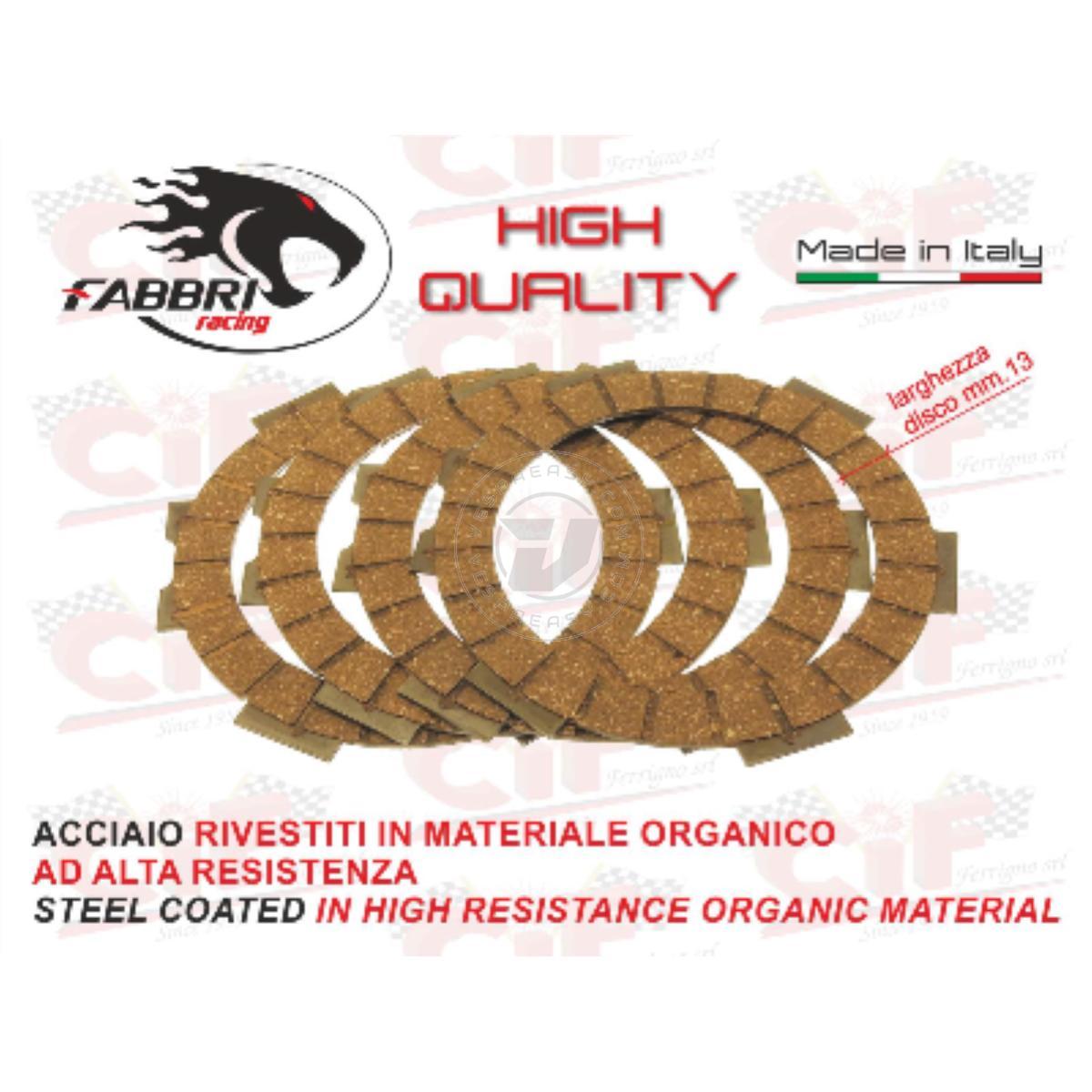 SET DISCHI FRIZIONE "FABBRI RACING" IN ACCIAIO RIVESTITI IN MATERIALE ORGANICO AD ALTA RESISTENZA PER GRUPPI FRIZIONE RACING
