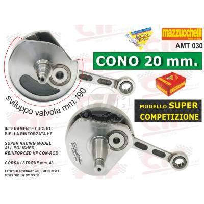 ALBERO MOTORE SUPER COMPETIZIONE - TUTTO LUCIDO - CONO 20 mm. - CORSA mm.43 - BIELLA RINFORZATA HF - VESPA/APE