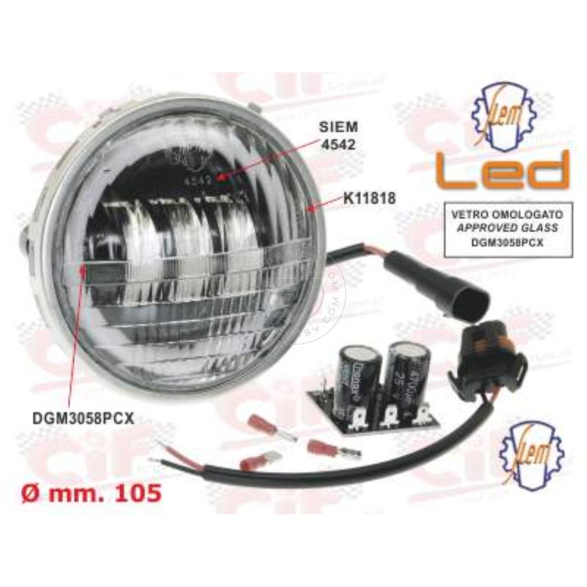 Gruppo Ottico Faro Vetro Siem Anteriore a LED Per Vespa R L N