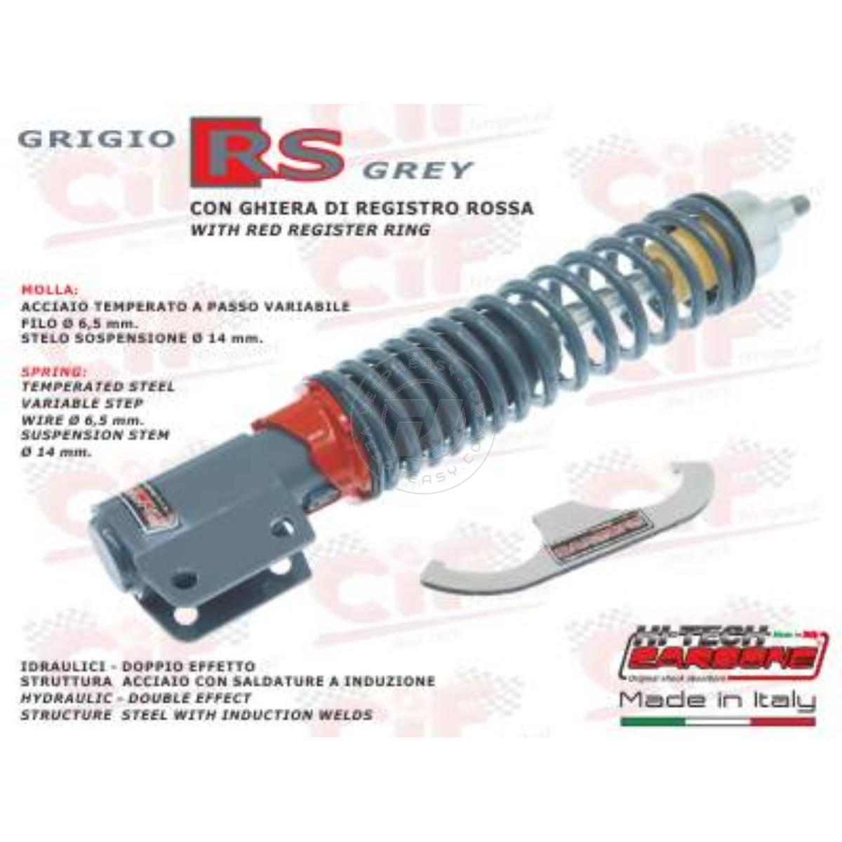AMMORTIZZATORE ANTERIORE REGISTRABILE "GRIGIO RS" CON GHIERA DI REGISTRO ROSSA PX PE T5