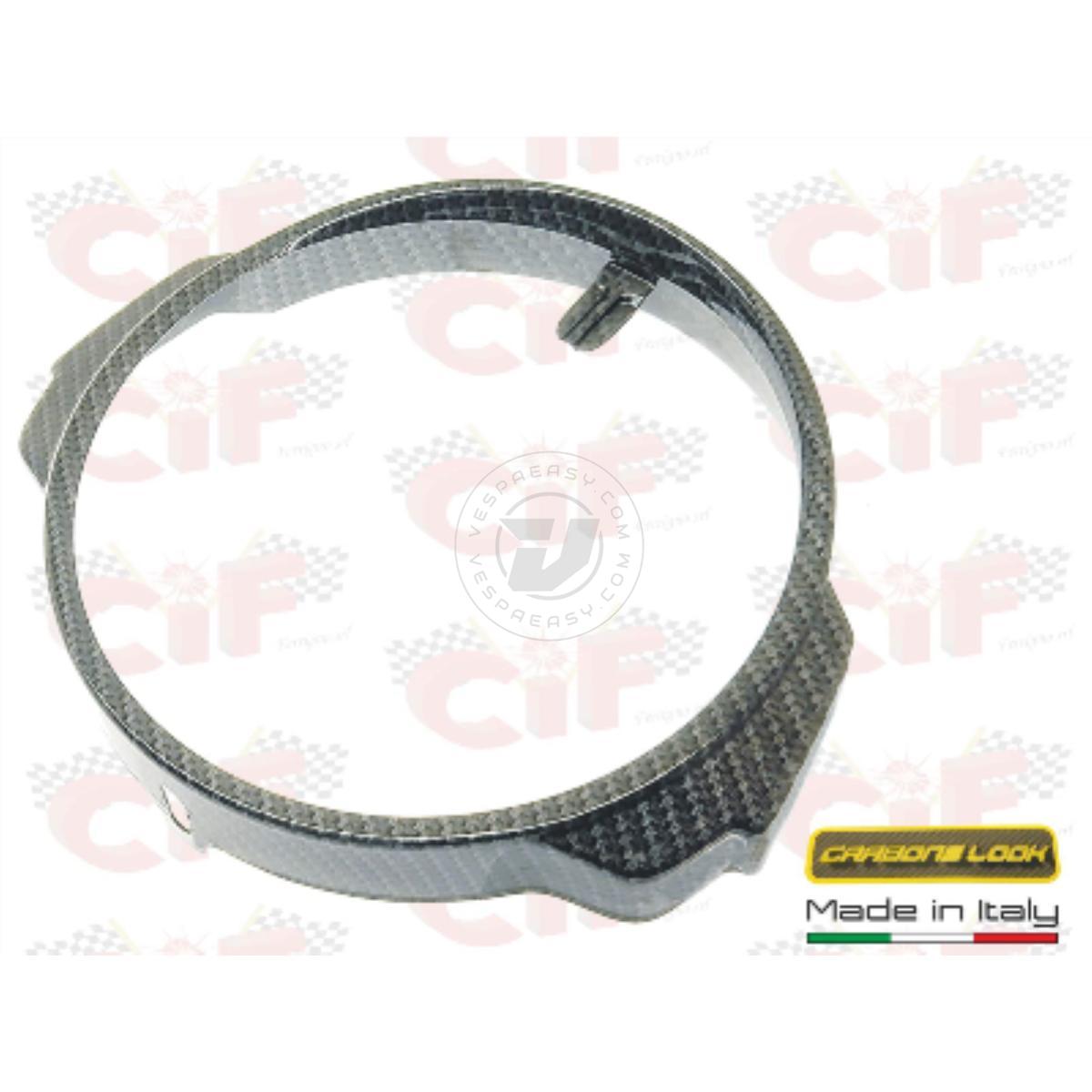 GHIERA FANALE IN FERRO " CARBONE LOOK " PER FANALE ANTERIORE VESPA PX PE ARCOBALENO  " CARBONE LOOK " IRON RIM  FOR HEADLIGHT     PIAGGIO VESPA PX PE ARCOBALENO