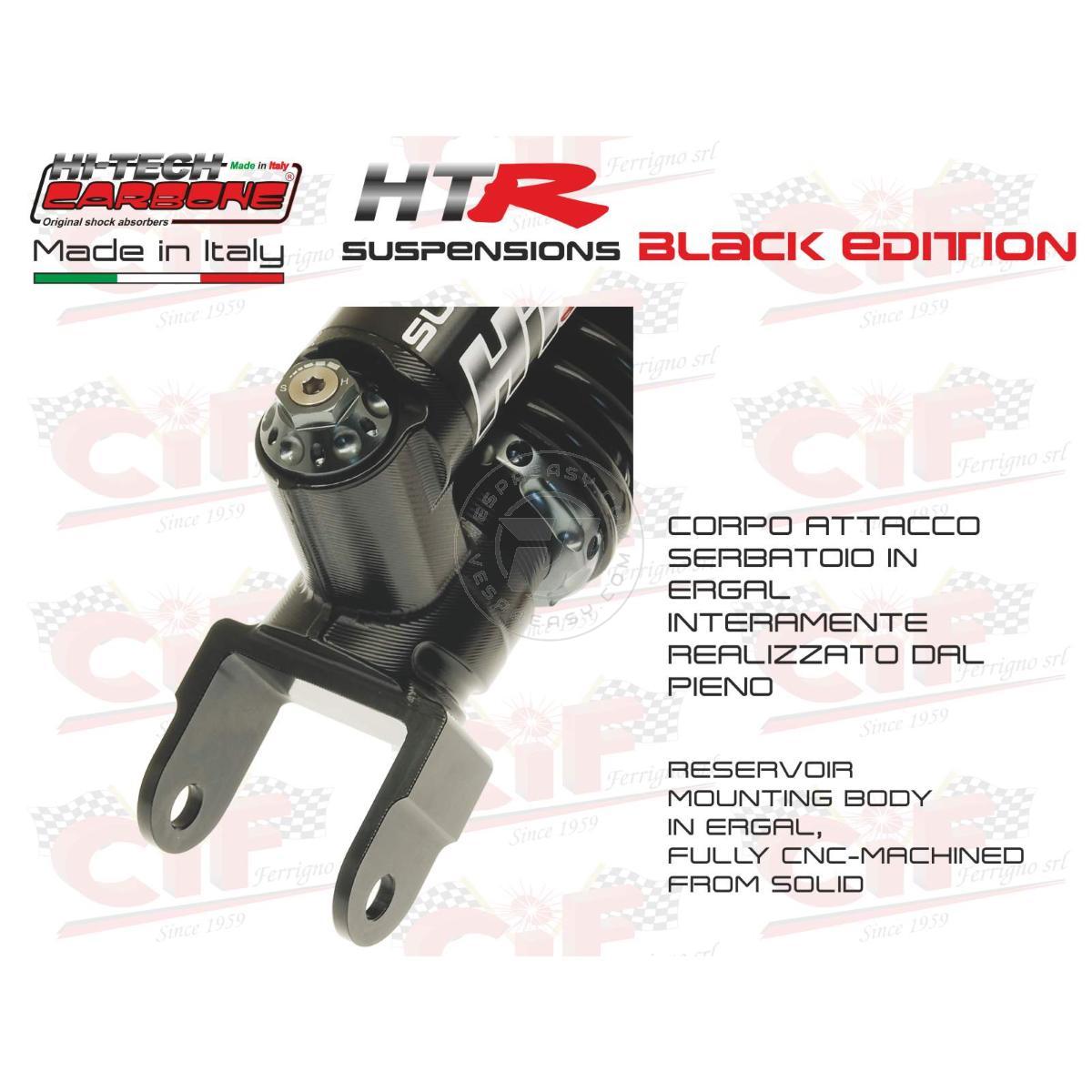 AMMORTIZZATORE POSTERIORE HITECH CARBONE "HTR" OLEOPNEUMATICO A GAS PLURIREGOLABILE - BLACK EDITION - CON PORTACHIAVI DI REGOLAZIONE - VESPA - prodotto servito in scatola