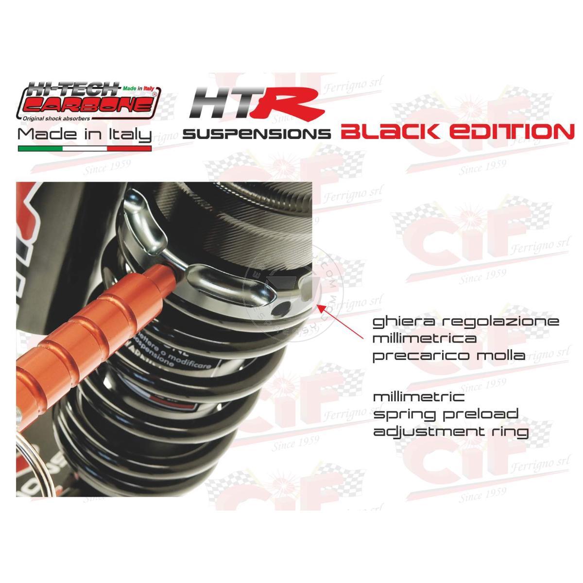 AMMORTIZZATORE POSTERIORE HITECH CARBONE "HTR" OLEOPNEUMATICO A GAS PLURIREGOLABILE - BLACK EDITION - CON PORTACHIAVI DI REGOLAZIONE - VESPA - prodotto servito in scatola