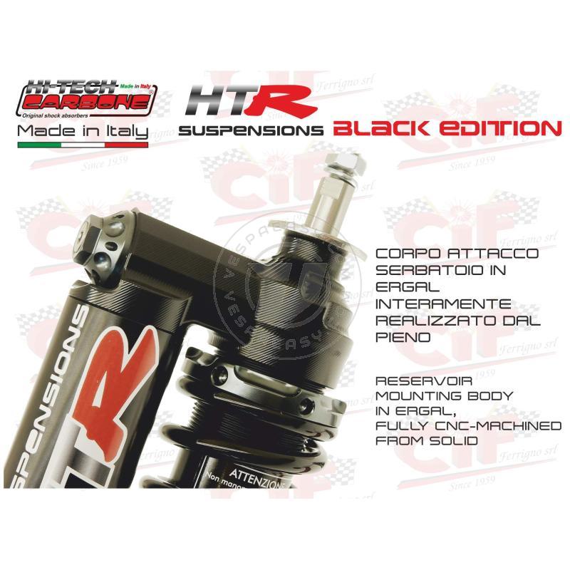 AMMORTIZZATORE ANTERIORE HITECH CARBONE "HTR" OLEOPNEUMATICO A GAS PLURIREGOLABILE - BLACK EDITION - CON PORTACHIAVI DI REGOLAZIONE - VESPA 50 - 90 -125 PRIMAVERA - ET3 - PK 50 - PK 50 XL