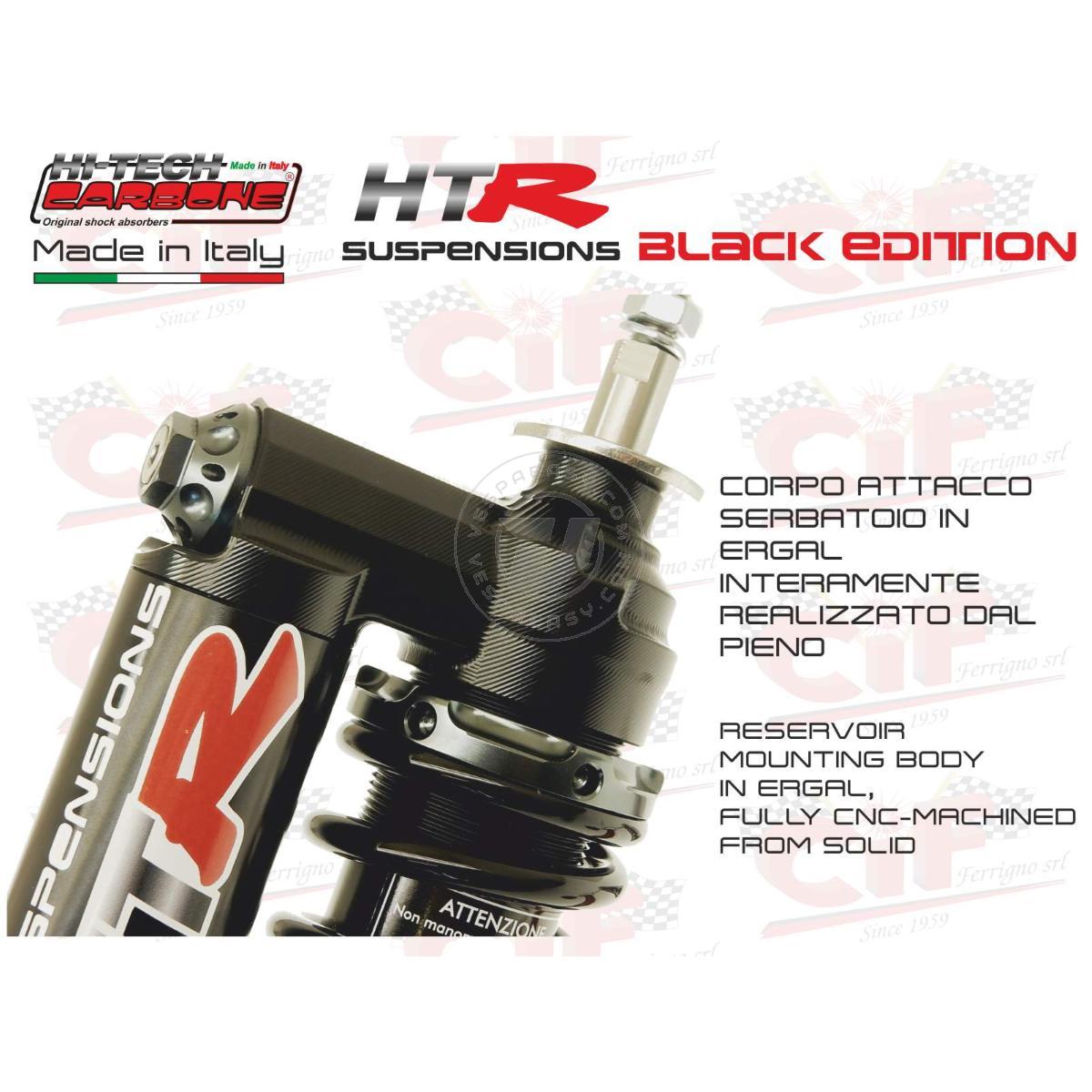 AMMORTIZZATORE ANTERIORE HITECH CARBONE "HTR" OLEOPNEUMATICO A GAS PLURIREGOLABILE - BLACK EDITION - CON PORTACHIAVI DI REGOLAZIONE - VESPA 50 - 90 -125 PRIMAVERA - ET3 - PK 50 - PK 50 XL