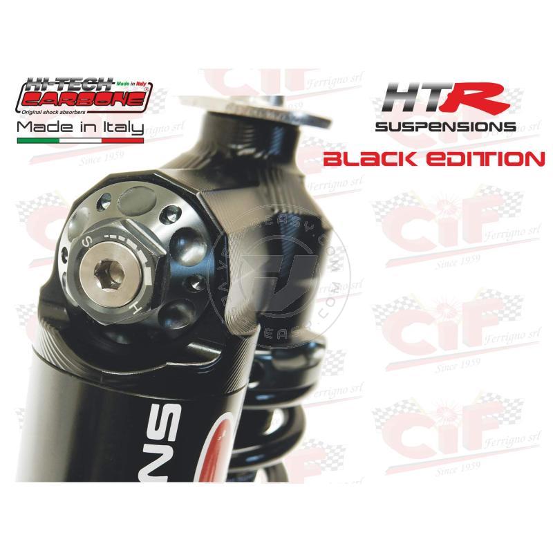 AMMORTIZZATORE ANTERIORE HITECH CARBONE "HTR" OLEOPNEUMATICO A GAS PLURIREGOLABILE - BLACK EDITION - CON PORTACHIAVI DI REGOLAZIONE - VESPA 50 - 90 -125 PRIMAVERA - ET3 - PK 50 - PK 50 XL