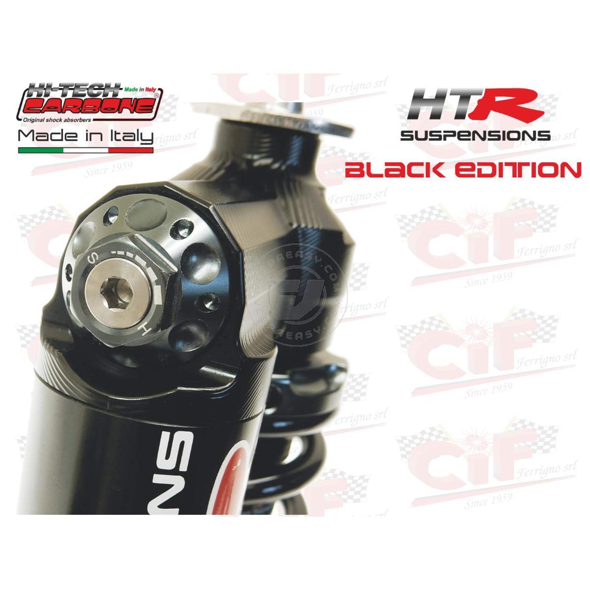 AMMORTIZZATORE ANTERIORE HITECH CARBONE "HTR" OLEOPNEUMATICO A GAS PLURIREGOLABILE - BLACK EDITION - CON PORTACHIAVI DI REGOLAZIONE - VESPA 50 - 90 -125 PRIMAVERA - ET3 - PK 50 - PK 50 XL