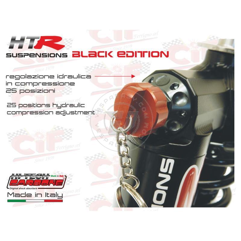 AMMORTIZZATORE ANTERIORE HITECH CARBONE "HTR" OLEOPNEUMATICO A GAS PLURIREGOLABILE - BLACK EDITION - CON PORTACHIAVI DI REGOLAZIONE - VESPA 50 - 90 -125 PRIMAVERA - ET3 - PK 50 - PK 50 XL