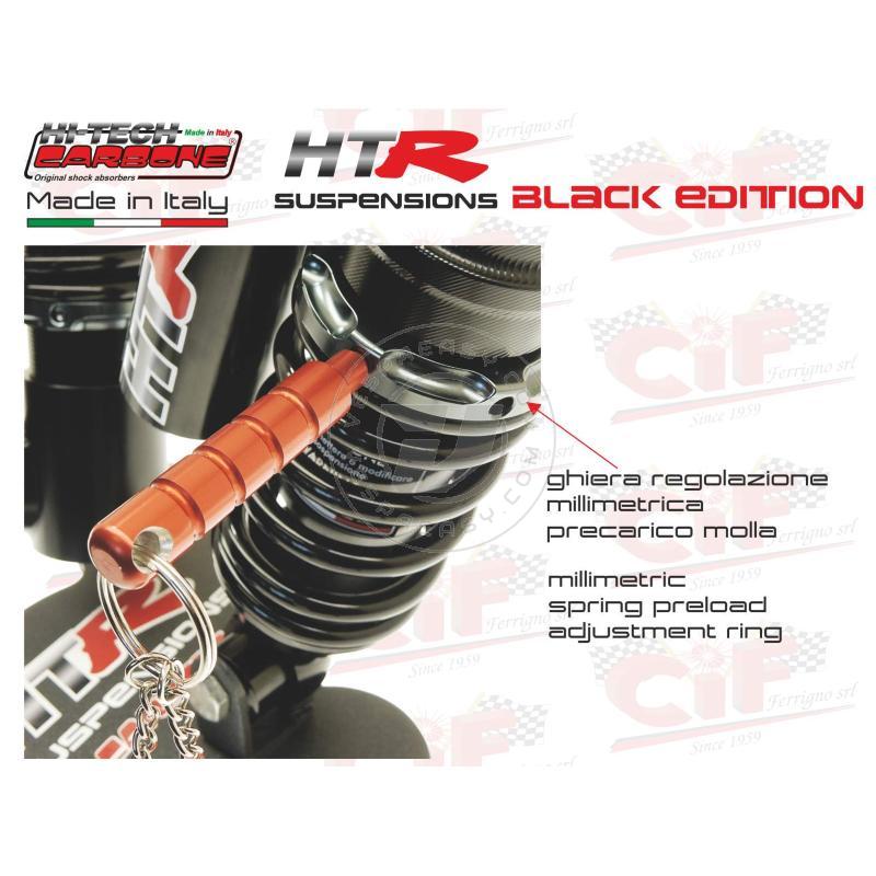 AMMORTIZZATORE ANTERIORE HITECH CARBONE "HTR" OLEOPNEUMATICO A GAS PLURIREGOLABILE - BLACK EDITION - CON PORTACHIAVI DI REGOLAZIONE - VESPA 50 - 90 -125 PRIMAVERA - ET3 - PK 50 - PK 50 XL