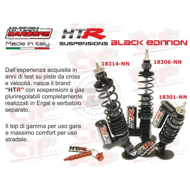 AMMORTIZZATORE ANTERIORE HITECH CARBONE "HTR" OLEOPNEUMATICO A GAS PLURIREGOLABILE - BLACK EDITION - CON PORTACHIAVI DI REGOLAZIONE - VESPA 50 - 90 -125 PRIMAVERA - ET3 - PK 50 - PK 50 XL