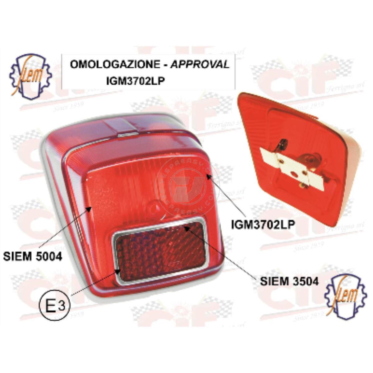 FANALE POSTERIORE ORG.SIEM COMPL.DI GUARNIZIONE+PORTALAMPADA VESPA 50 DAL V5A1T ESEMPLARI FINO AL 1966-1967