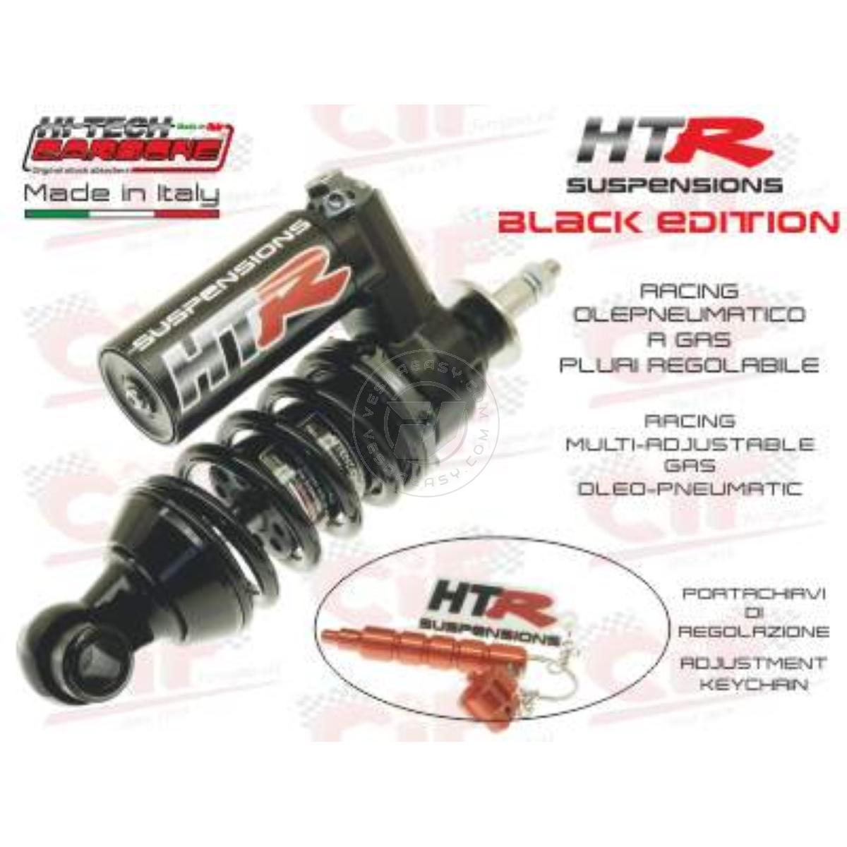 AMMORTIZZATORE ANTERIORE HITECH CARBONE "HTR" OLEOPNEUMATICO A GAS PLURIREGOLABILE - BLACK EDITION - CON PORTACHIAVI DI REGOLAZIONE - VESPA 50 - 90 -125 PRIMAVERA - ET3 - PK 50 - PK 50 XL