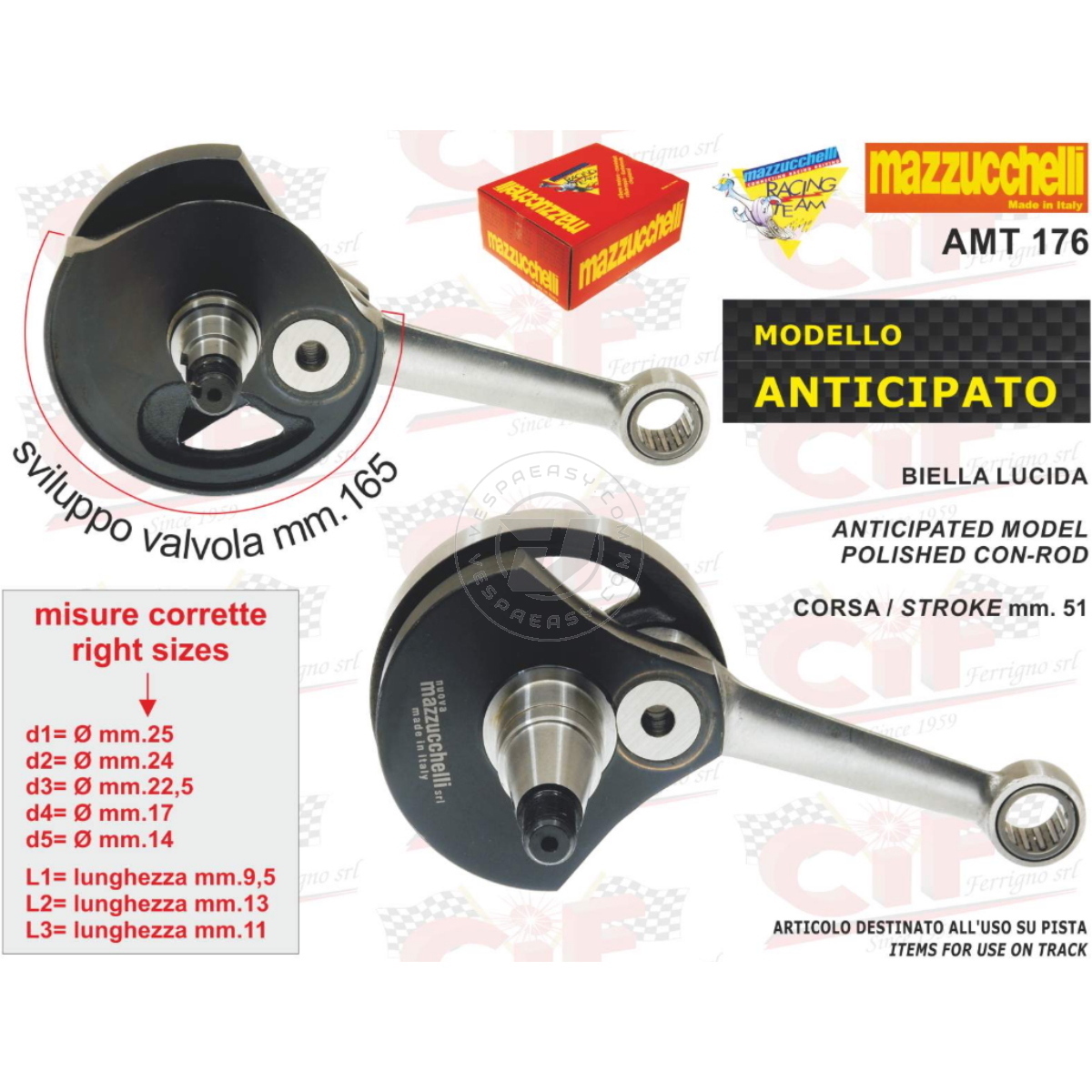 Usa la rotella di scorrimento del mouse per ingrandire l'immagine  Albero Motore Anticipato , Corsa 51 , Spalle 83 , Biella 97 , per Piaggio Vespa PK 125 ETS , N , XL , XL2