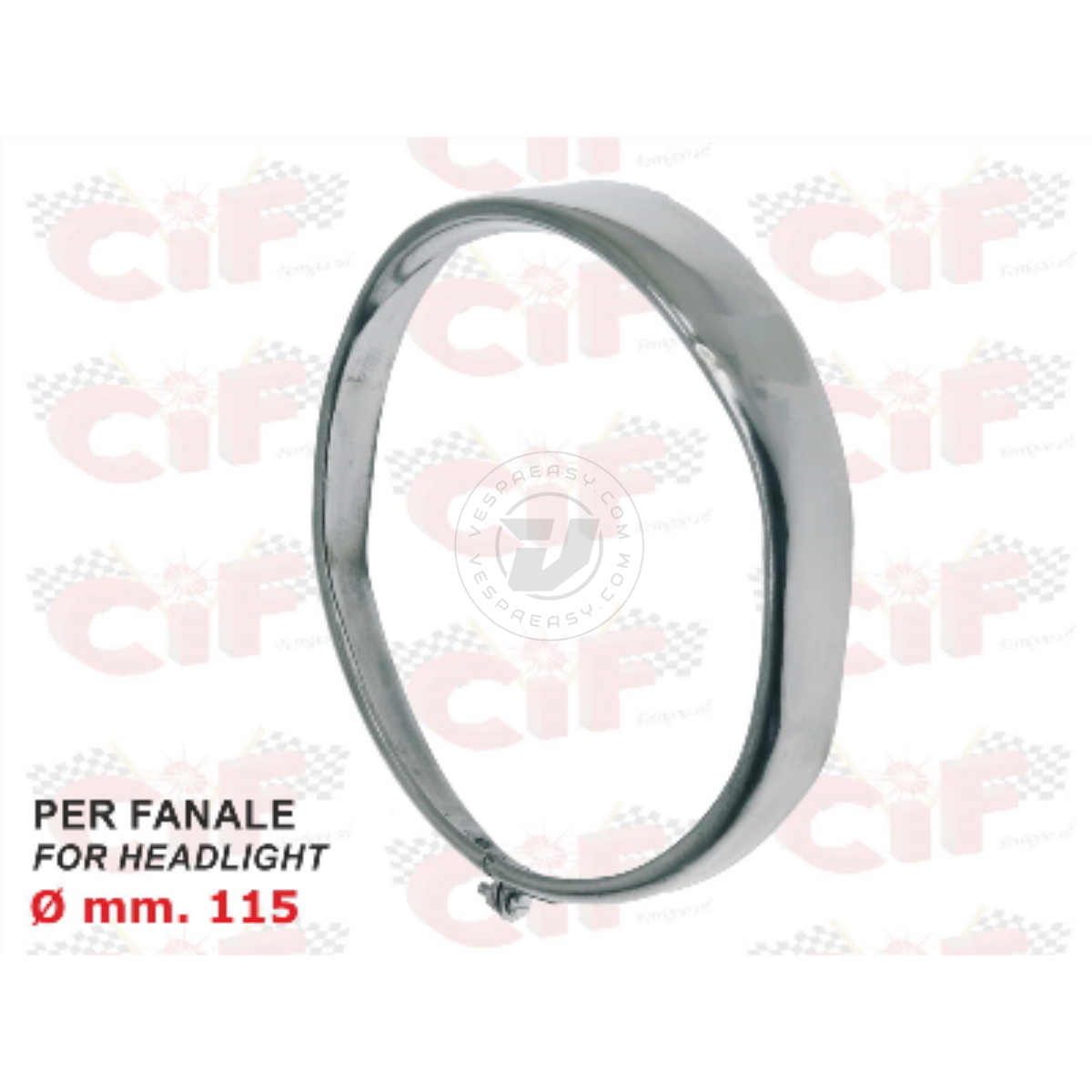 GHIERA FANALE ANTERIORE Ø mm.115 in acciaio INOX - VESPA 50/90SS/90R/125 PRIMAVERA/ET3/125/SUPER 125/150