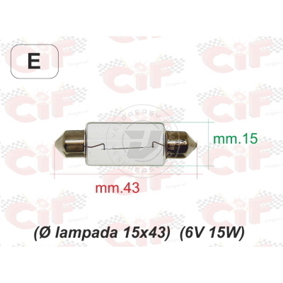 LAMPADINA A SILURO (Ø lampada 15x43) (6V 15W) LUCE POSIZIONE per fanale anteriore VESPA/CICLOMOTORI
