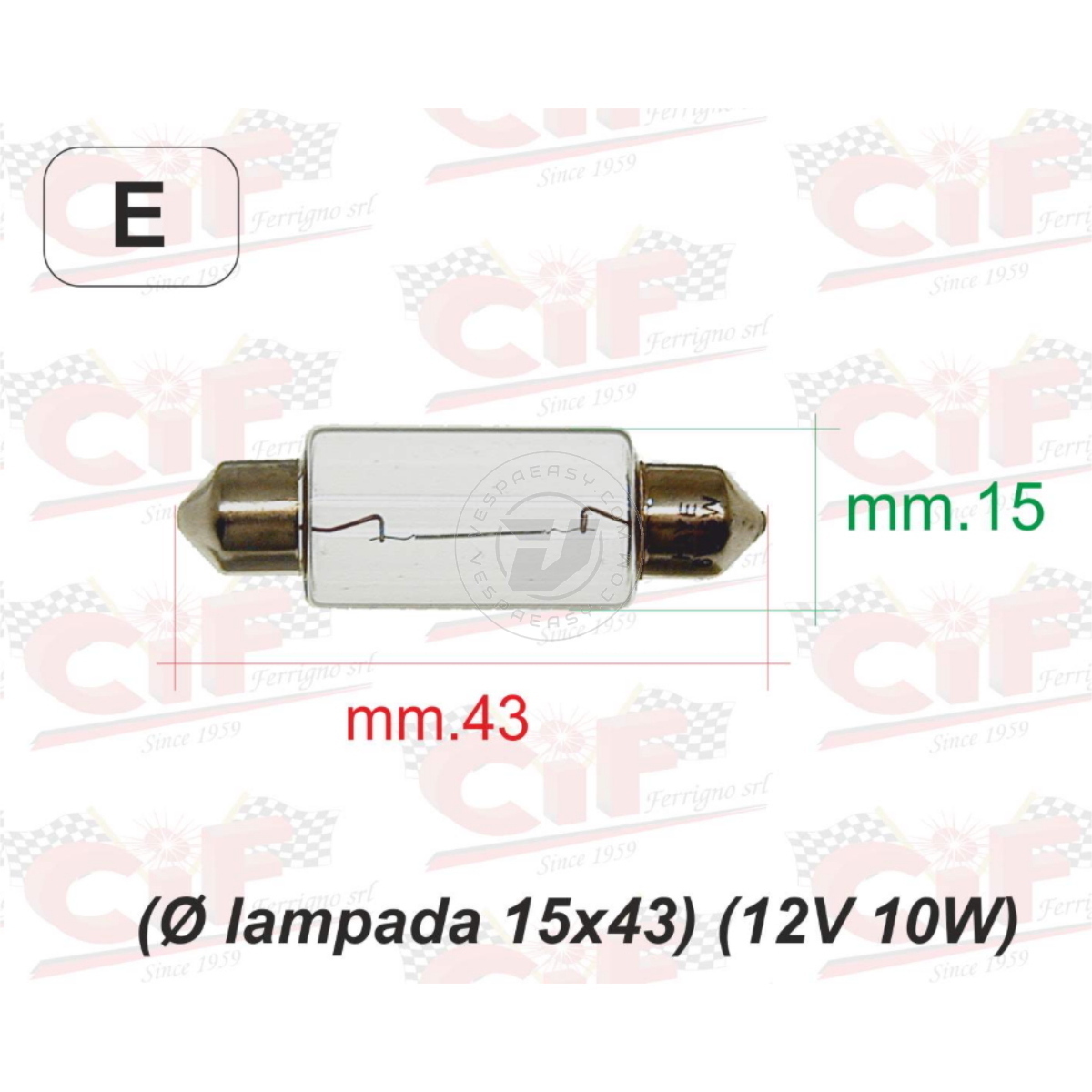 Lampadina a siluro 12V 18W , 15x43