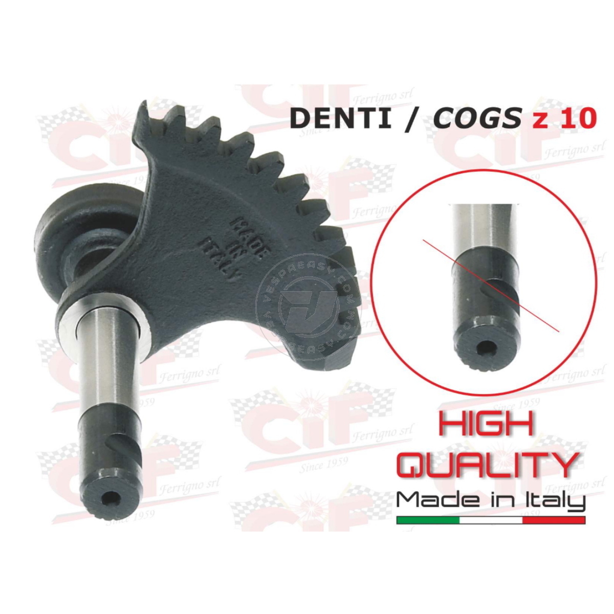Ingranaggio settore avviamento -SETTORE AVVIAMENTO - N.DENTI z 10 - INNESTO A 5 RIGHE - VESPA GL/SUPER/SPRINT/180 RALLY/125 T5/PX-PE
